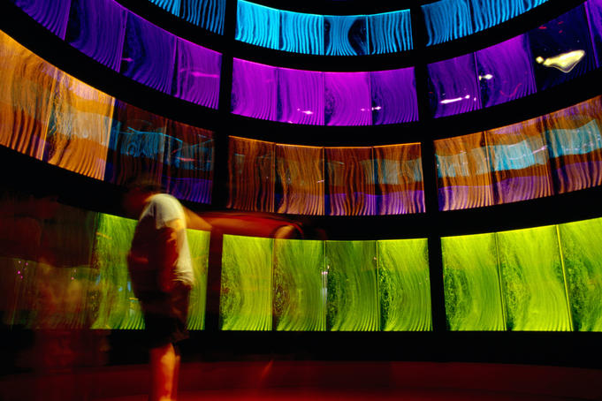 Man inside exhibit, Museum of Science and Industry.