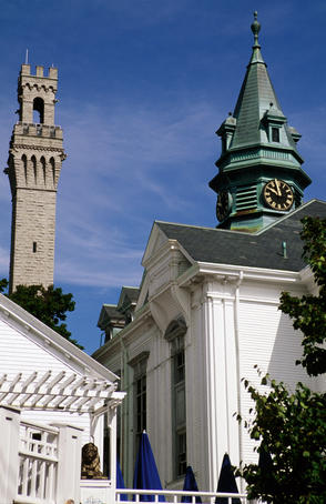 Historic skyline including Pilgrim Monument tower at left.