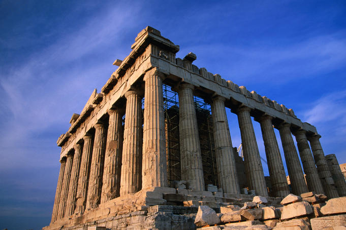 Fluted Doric columns of the Parthenon.