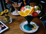 Ice-cream with fruit.