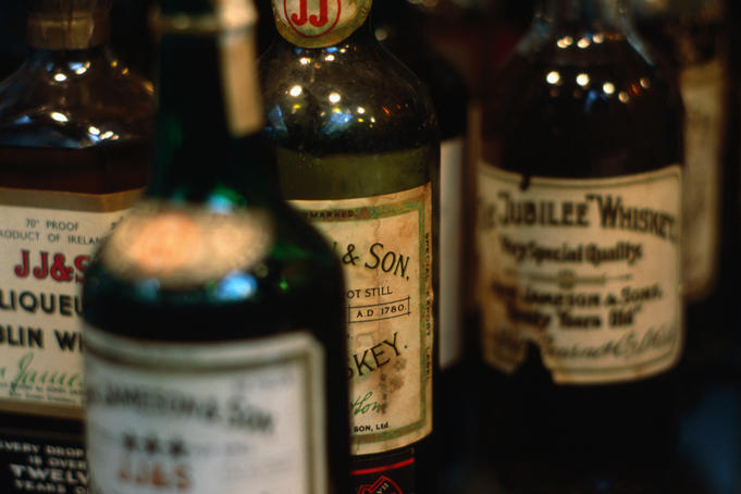Old bottles at Jameson Distillery.