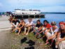 Tourists waiting for departure of Padang ferry at Maura Sikabaluan.