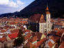 Overhead of Black Church and medieval houses, Transylvania.