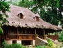 Thatched roof lodge.