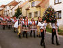 Young men in folk dress carrying wedding tree during St Wenceslas Feast Festival in Moravany, Kyjovska Wine Region.