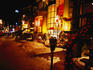 Downtown shops at night.