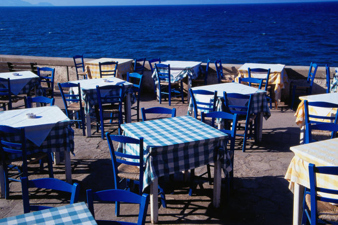 Restaurant tables out on the waterfront - Iraklio, Iraklio Province, Crete