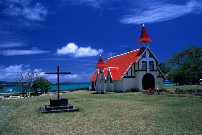 Red roofed chapel.
