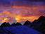 Mountains silhouetted at sunset.