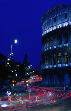 Roman Colosseum at night.