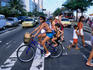 People crossing the street to Ipanema beach.