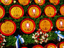 Beer barrels on float during Oktoberfest brewer's parade.