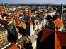 Overhead of historic town quarter from tower of St Peter's Church, Marienplatz.