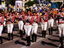 Uniformed marching band during Oktoberfest brewer's parade.