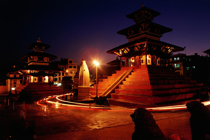 Durbar Square at dusk.