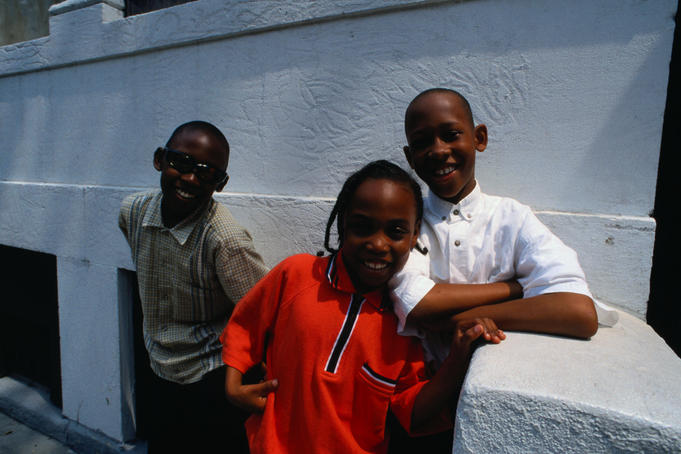 Harlem boys outside a Baptist Church - New York City, New York