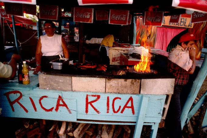 Beef on stick, food vendor.