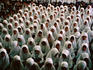 Overhead view of female pupils at Islamic school on outskirts of Kuching.