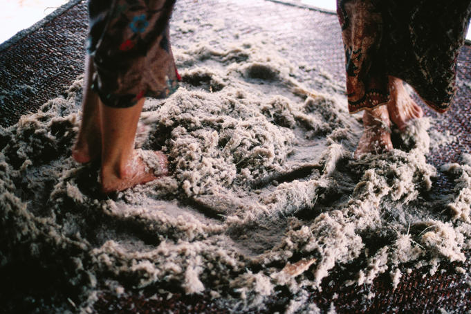 Traditional sago processing in a village in northern Sarawak.