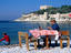Knitting on beach, Turkey