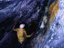 Not for the claustrophobic. A miner climbs through the stope, where ore is mined - Kalgoorlie, Western Australia