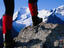 Close up of climber's feet on rock.