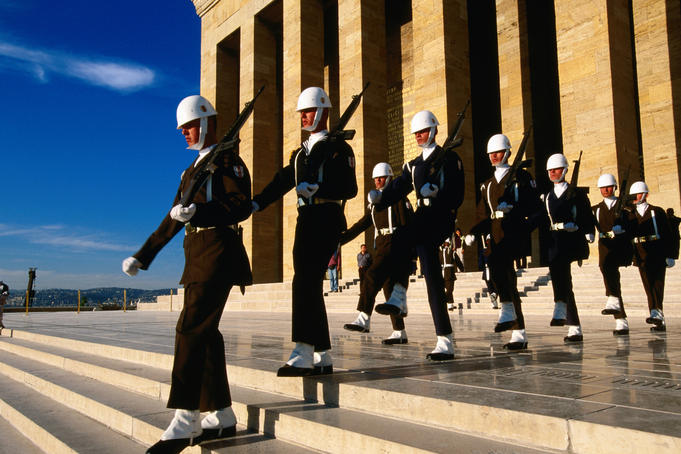 Changing of guard at Anit Kabir Mausoleum at Ataturk Monument.