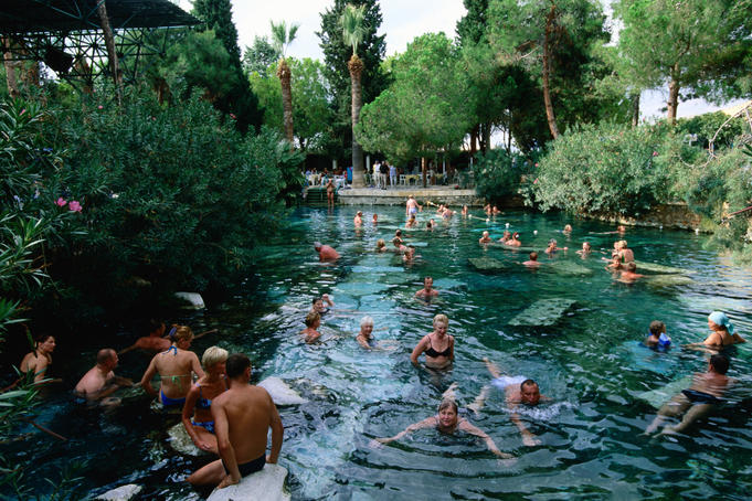 Bathers in Pamukkale thermal baths.