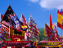 Souvenir flags of football club Atletico de Madrid at Estadio Vicente Calderon