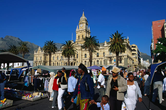 Market on Grand Parade and old Town Hall.