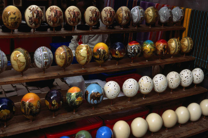 Painted ostrich eggs, Greenmarket.