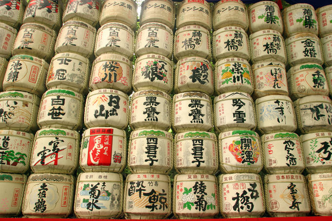 Sake casks near Meji jingu Shrine.