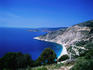 Overhead of Myrtos beach on the east coast near Argostoli Bay.