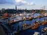 Tug boats docked in the Port of Hamburg on the Elb River
