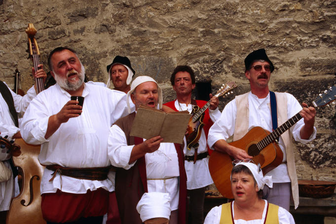 Music group playing at Medieval Festival, Rothenburg ob der Tauber