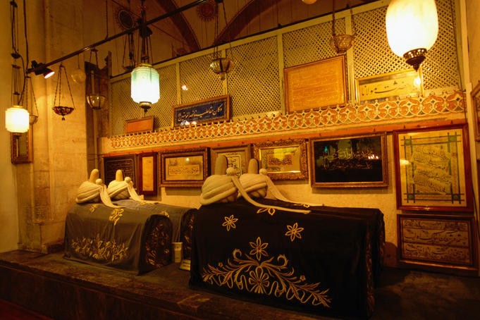 Saints' sarcophagi and other displays, Mevlana Turbesi Museum.