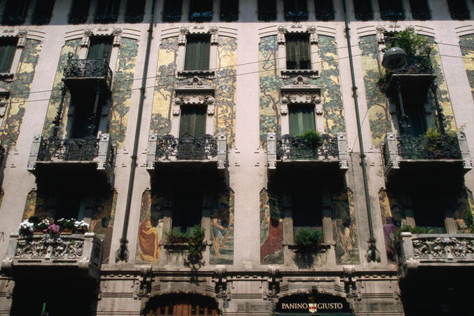 Art Nouveau facade at Via Malpighi.