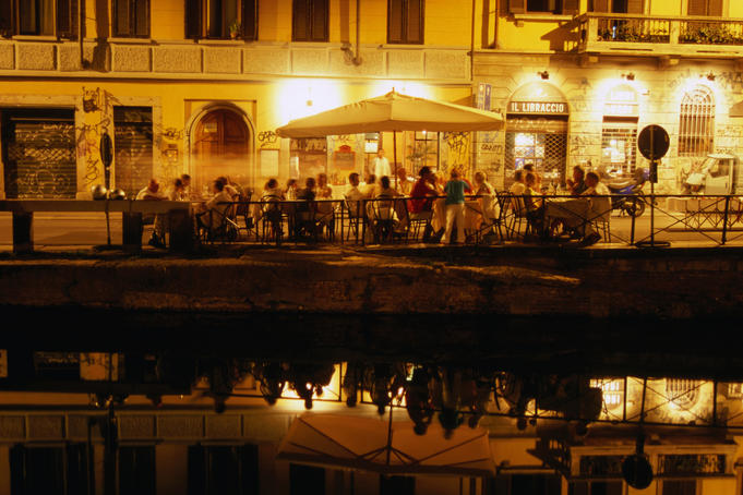 Restaurant along canal Naviglio Grande.