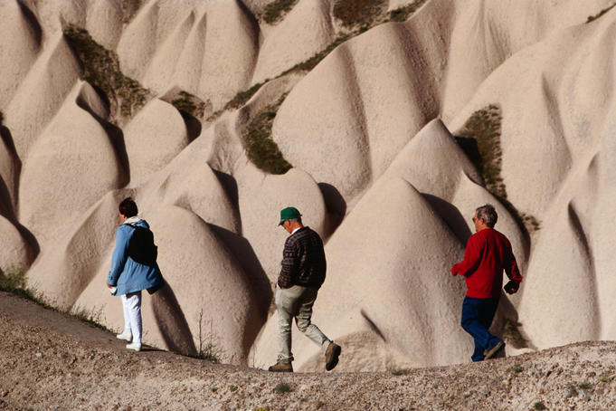 Walking amid fairy chimneys near Goreme.