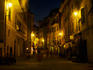 Lit street in historic town in Cinque Terre region.