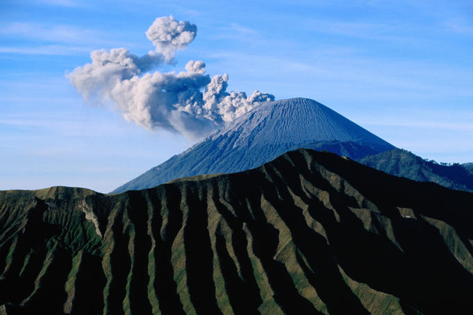 Steaming cone of Gunung Semeru.