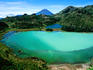 Overhead of colourful crater lake, Dieng Plateau.