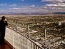 Tourist on viewing deck of Stratosphere Tower.