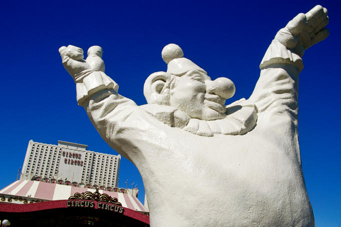 Clown sculpture outside Circus Circus Hotel and Casino.