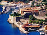 Overhead of seaside village.