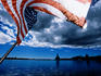 American flag and USS Missouri battleship at USS Arizona Memorial, Pearl Harbour.