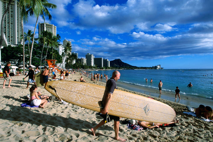 Surfer on Waikiki Beach.