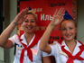 Zov Ilycha - Waitresses dressed as pioneers at Soviet themed restaurant.