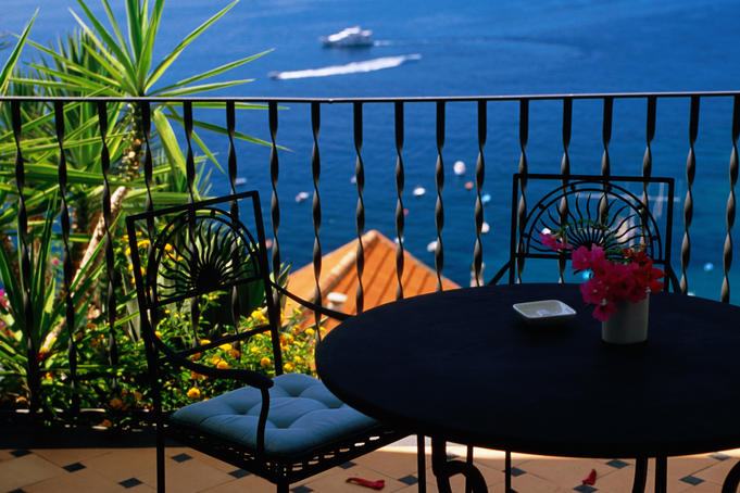 Balcony at Hotel Punta Regina, overlooking Azure Sea.