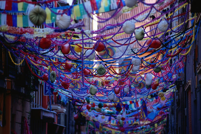 Festival street decorations, Lavapies district.